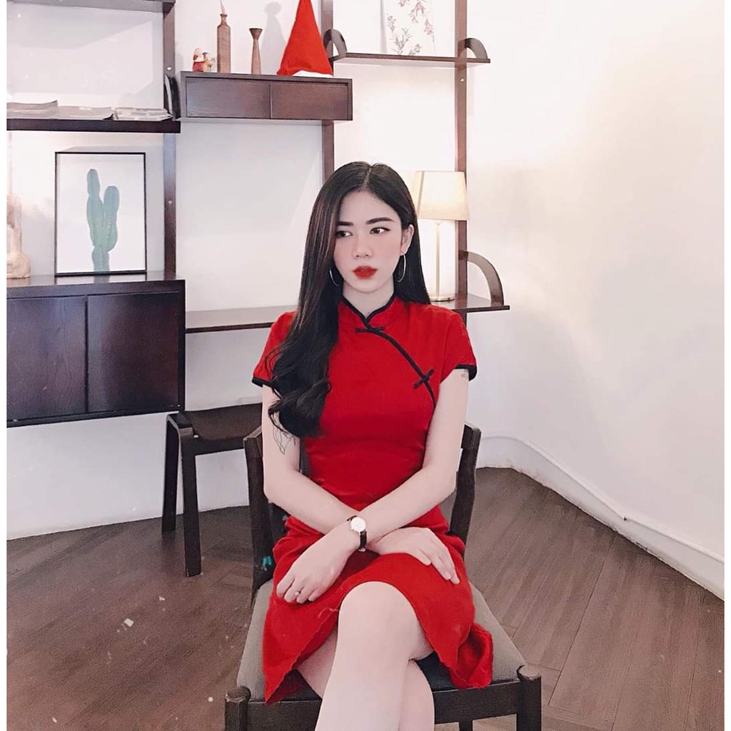 Đầm đỏ sườn xám cách tân Trung Hoa siêu hot | BigBuy360 - bigbuy360.vn