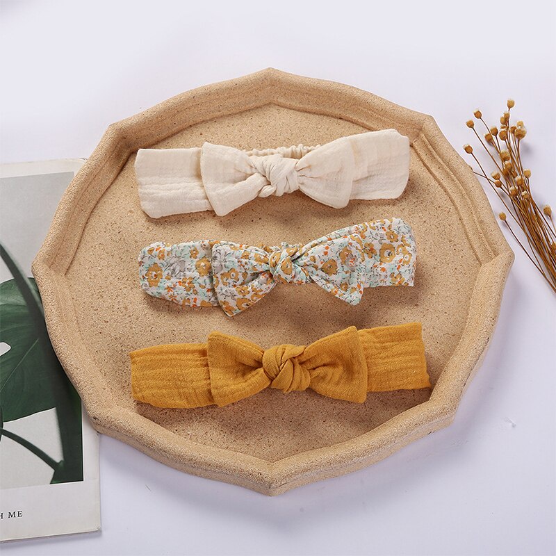 Set 3 Băng Đô Nơ Họa Tiết Chấm Bi Màu Trơn Dành Cho Bé Gái