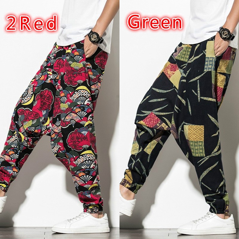 Quần Dài Cotton Ống Rộng In Họa Tiết Vintage Thời Trang Mùa Hè Cho Nam