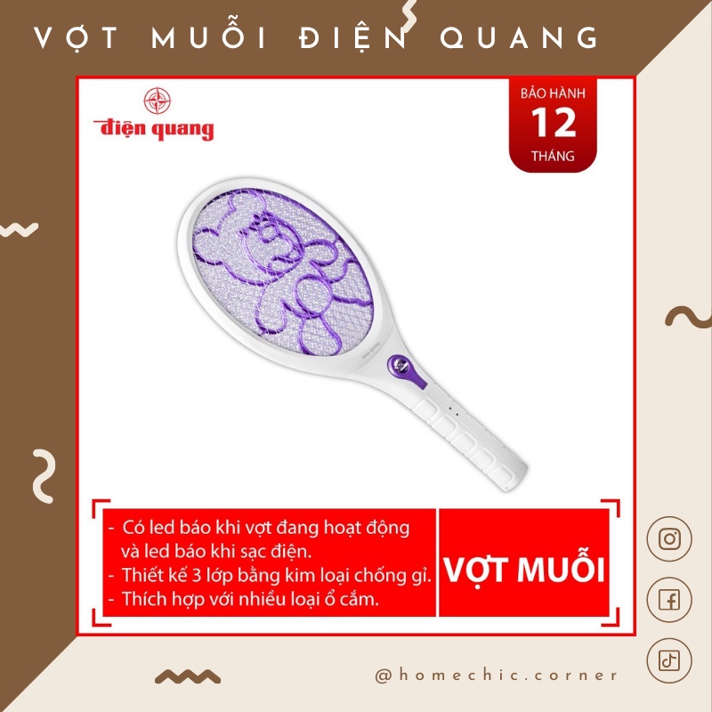 Vợt bắt muỗi ĐQ EMR04 WP (trắng - tím) - Điện Quang | HOME CHIC CORNER