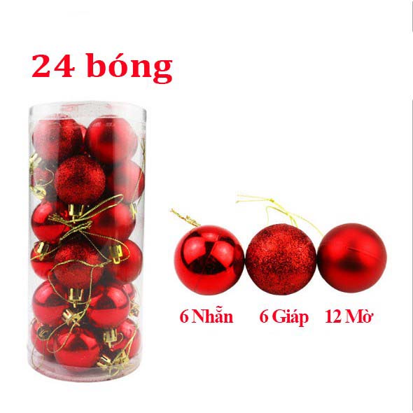 Hộp 24 quả châu 8/6/4/3cm loại đẹp trang trí giáng sinh - set 24 quả bóng chống vỡ trang trí cây thông noel