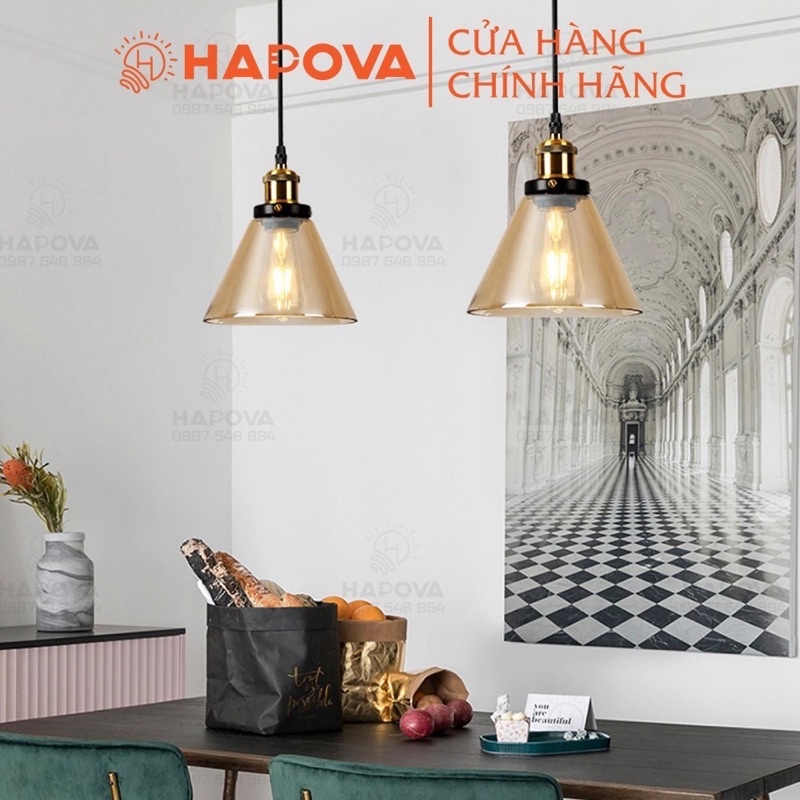 Đèn thả trần thủy tinh trong suốt HAPOVA ALVA 0605 + Tặng kèm bóng led AS Vàng