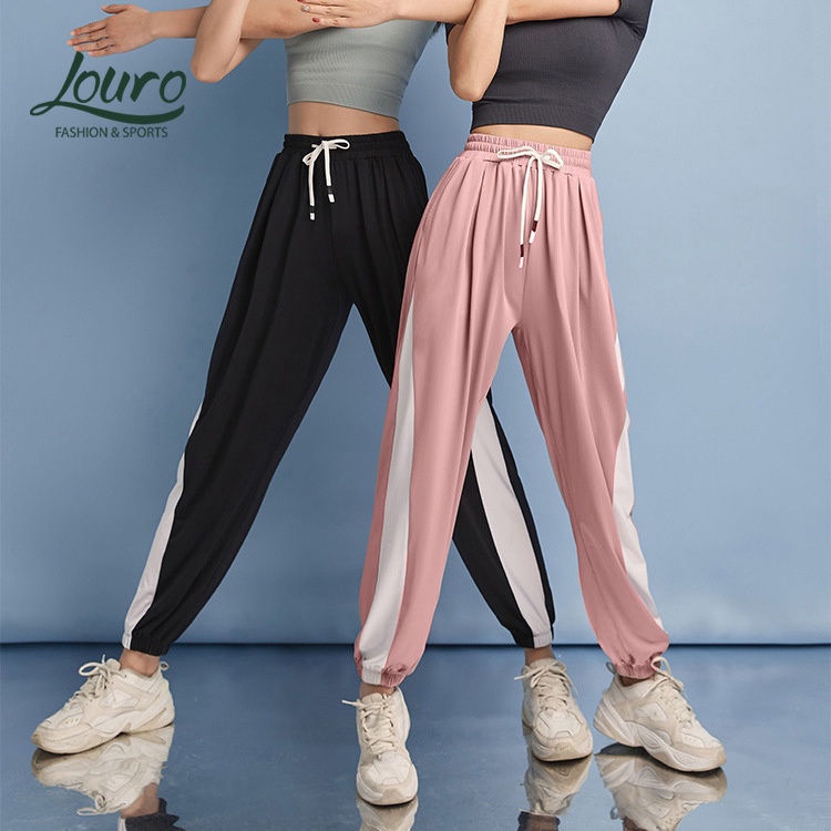 Quần Jogger nữ Louro QL111, mẫu quần joker tập gym nữ phối 2 màu, phù hợp tập thể thao, gym, zumba, chạy bộ