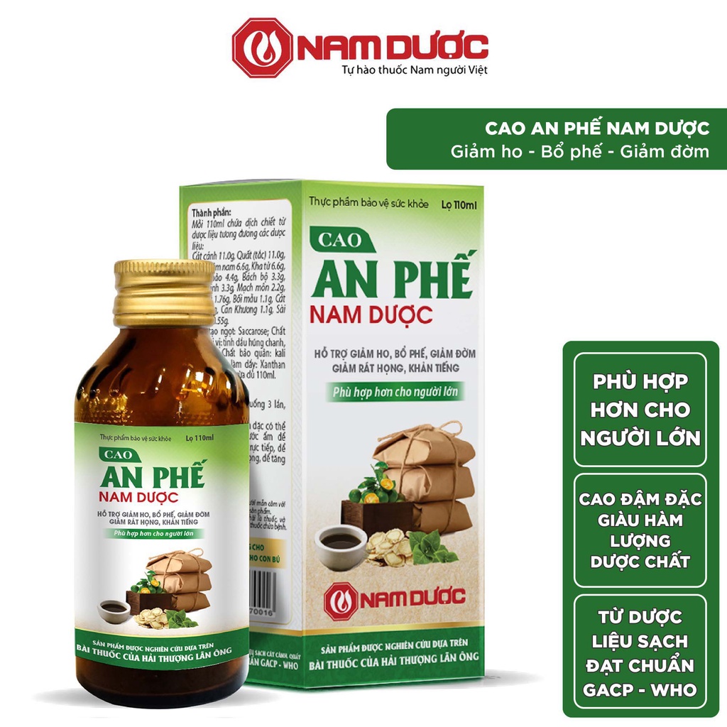 Cao An Phế Nam Dược 110ml cao thảo dược đậm đặc hỗ trợ giảm ho, bổ phế, giảm đờm, giảm rát họng, khản tiếng