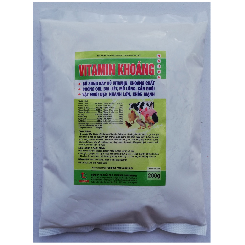 1 gói VITAMIN KHOÁNG 200g Chuyên dùng cho gia súc, gia cầm, chó, mèo