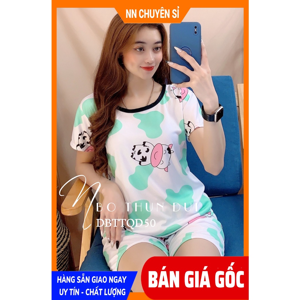 Đồ bộ bò sữa Đồ bộ nữ mặc nhà chất thun mềm mịn in hình hoạt hình dễ thương BTT thun đùi tổng hợp