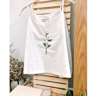Áo 2 dây thêu hoa linen