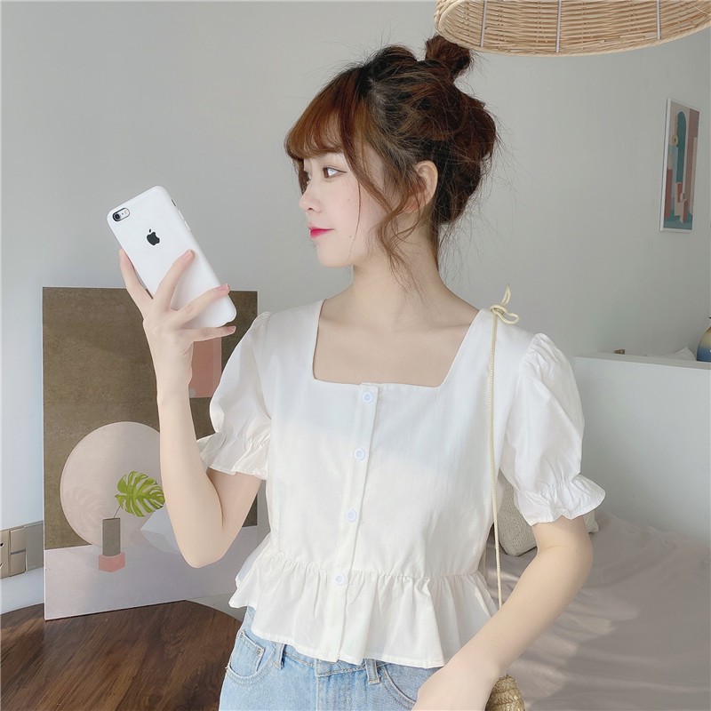 [Mã WASTUP giảm 10% tối đa 30K đơn 99K] Áo kiểu cổ vuông tay phồng bánh bèo phong cách ulzzang Hàn Quốc C13 - Maoshop | BigBuy360 - bigbuy360.vn