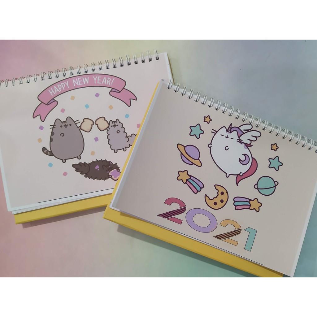 Lịch để bàn Pusheen 2021 để bàn size trung 14*20cm giấy đẹp có lịch âm