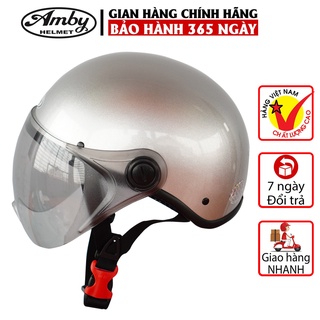 Mũ Bảo Hiểm Nửa Đầu Amby ST05, có kính che nửa mặt, kiểu dáng thời trang cho nam và nữ - Màu Bạc