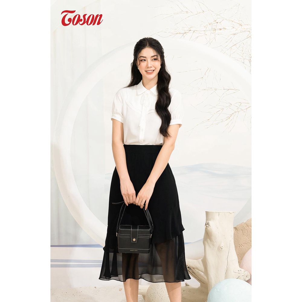 Chân váy voan ngựa đen, nhún tầng, xòe lệch Toson 34026Y62