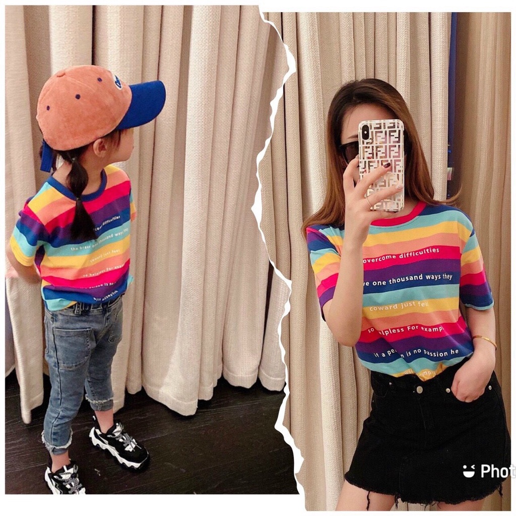 Áo đôi Mẹ và bé Gái chất cotton 4c chính phẩm thoáng mát, mềm mịn