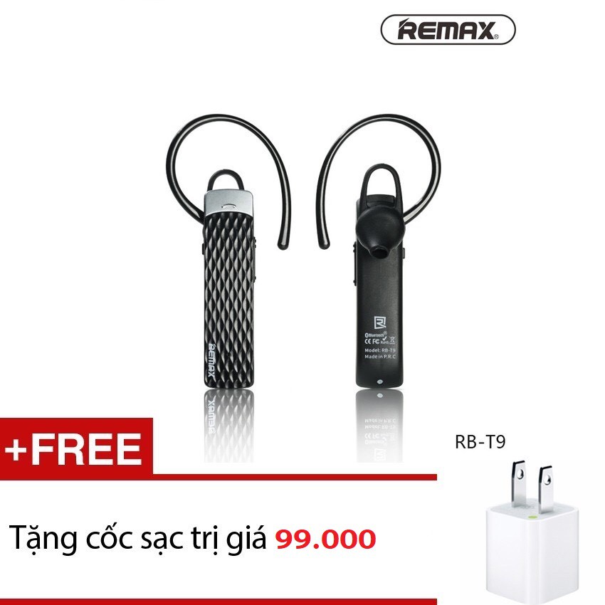 Tai nghe Bluetooth Remax RB-T9 HD Voice V4.1 (Đen) + Tặng 1 cốc sạc - Hãng phân phối chính thức