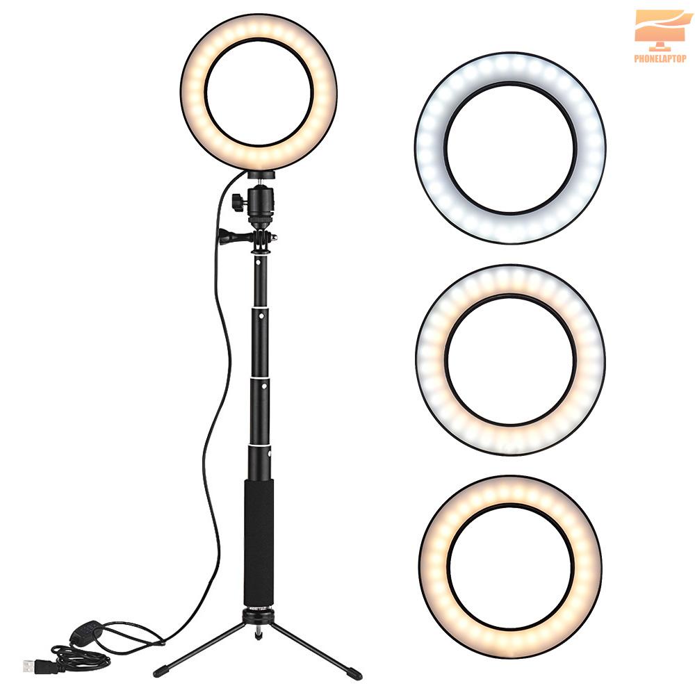 Lapt 8 Inch Desktop Mini LED Video Ring Light Lamp Dimmable 3 Lighting Modes USB Powered with Telescopic Light Stand Mini Desktop Tripod for Network Broadcast Selfie Facial Makeup