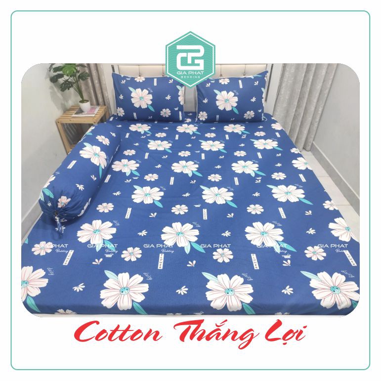Bộ ga gối Thắng Lợi {4 món}100% Cotton chuẩn logo họa tiết Bông Lớn