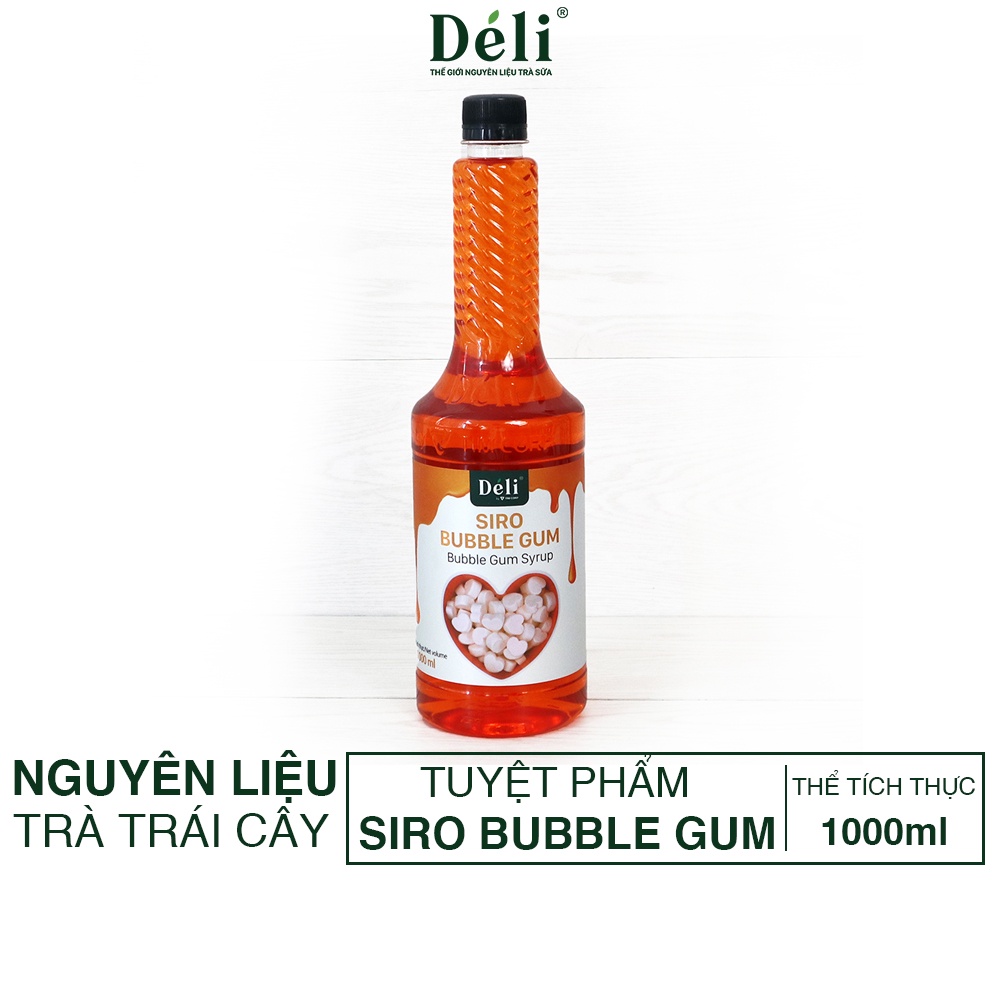 Siro Bubble Gum cao cấp Deli [VỊ NGON MÊ LY] Chai nhựa 1LÍT, Hsd: 12th, Nguyên liệu pha chế trà sữa, soda, cotail