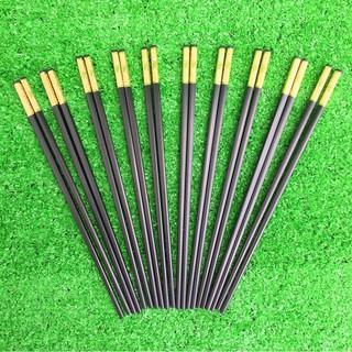 Bộ 10 đôi Đũa đen mạ vàng bền đẹp, Đũa ăn cao cấp đũa khảm vàng hàn quốc Chống Trơn- Chống Trượt- Chống Mốc- Bền Màu