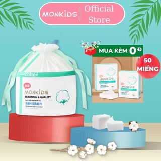Khăn mặt dùng 1 lần MONKIDS khăn mặt giấy lau mặt mềm khô cotton cuộn to có túi bọc ngoài thay thế bông tẩy trang
