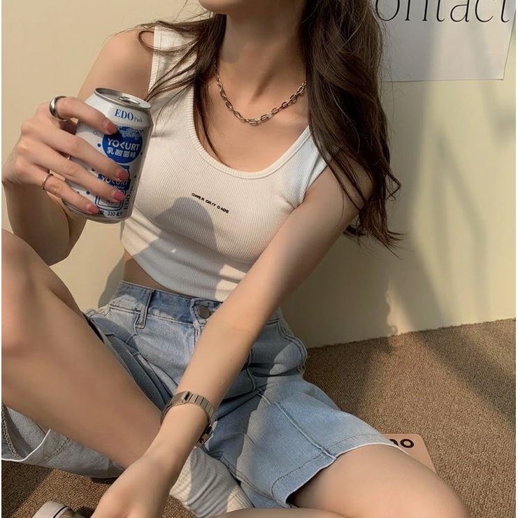 Áo Croptop Thể Thao Hai Dây Bằng Vải Cotton Mỏng Có 3 Màu Tùy Chọn Phong Cách Hàn Quốc Dễ Phối Đồ