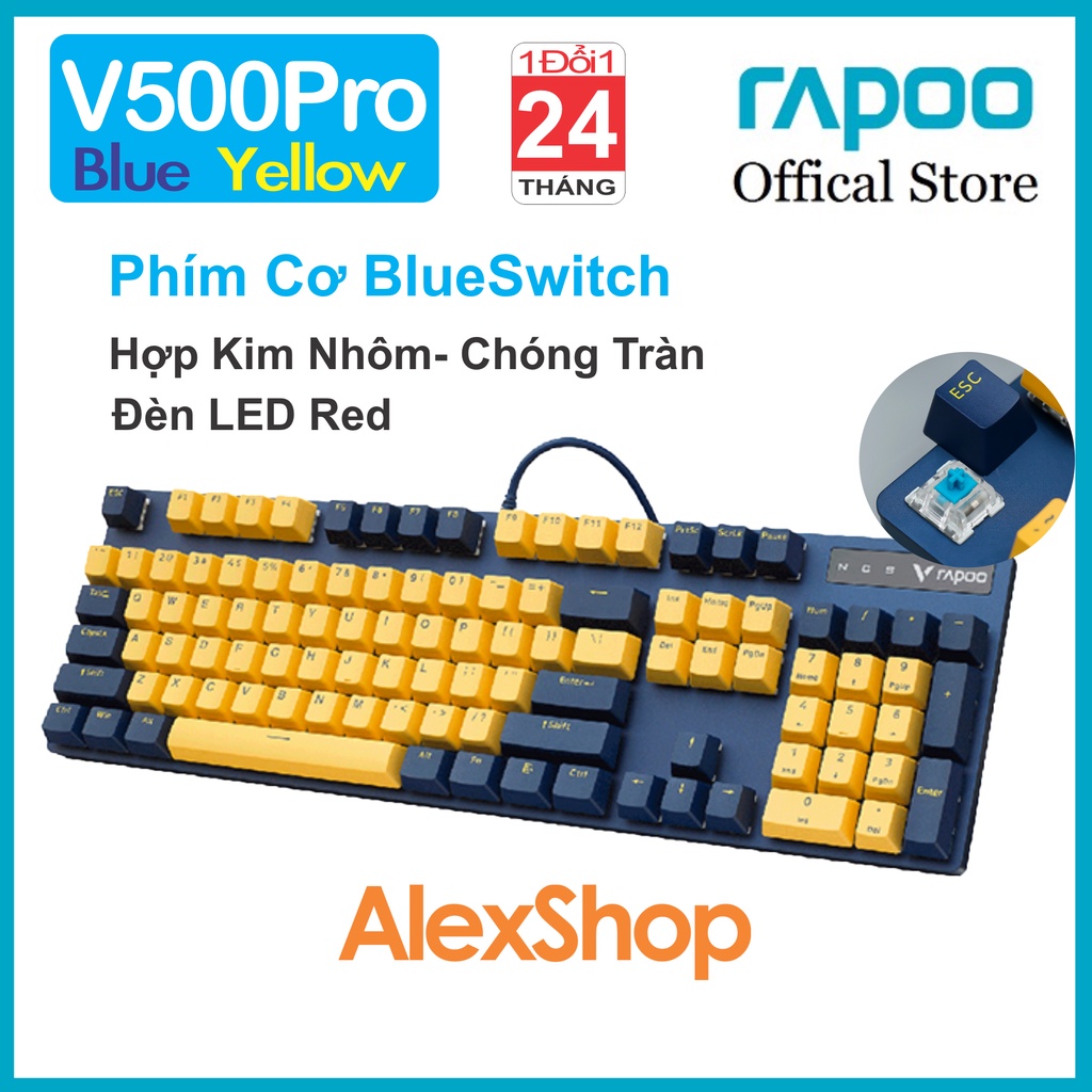 [Chính Hãng] Rapoo V500 Pro Blue Yellow Bàn Phím Cơ Gaming Blue Switch – Bh 2 Năm 1 Đổi 1