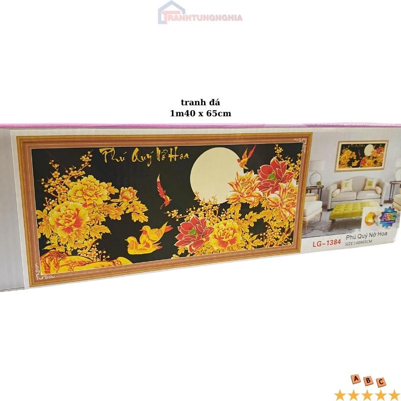 Tranh đính đá, tranh thêu chữ thập phú quý nở hoa 1m40 x 65cm