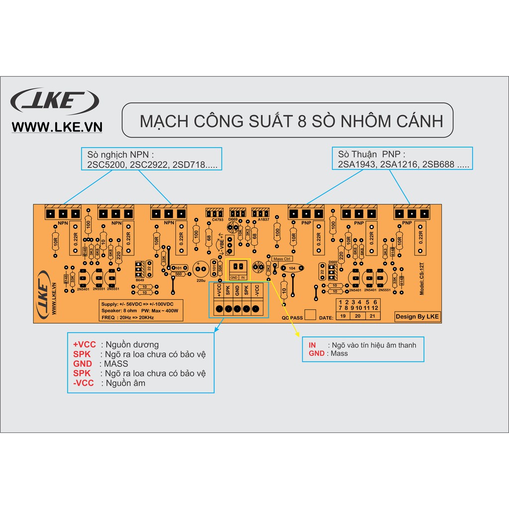 mạch công suất 12 sò nhôm cánh 300w LKE