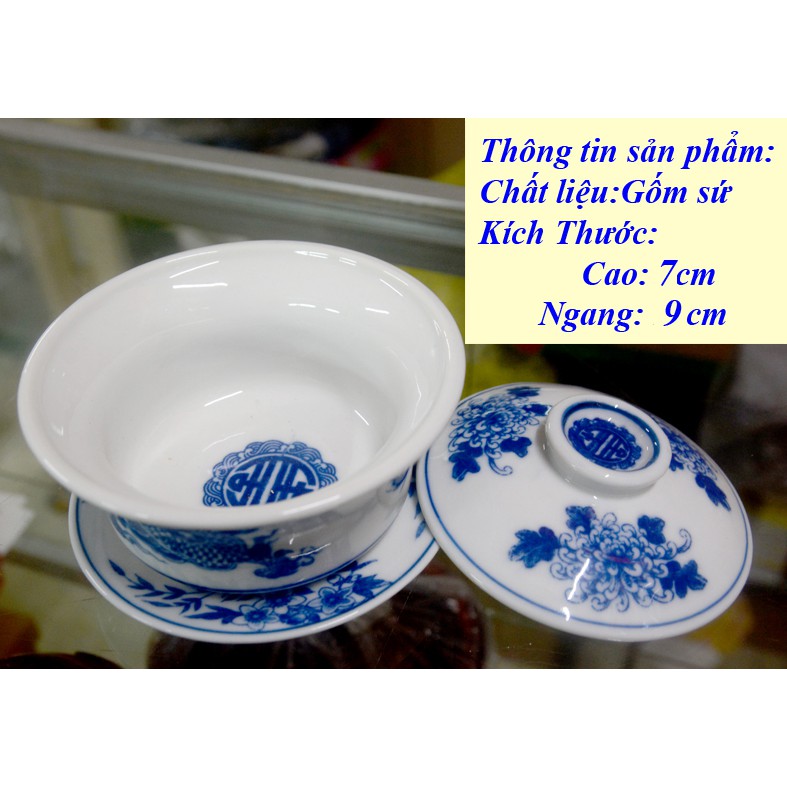 Bát sứ rồng phượng xanh-Dùng đựng cơm cúng,đựng trà cao 8cm
