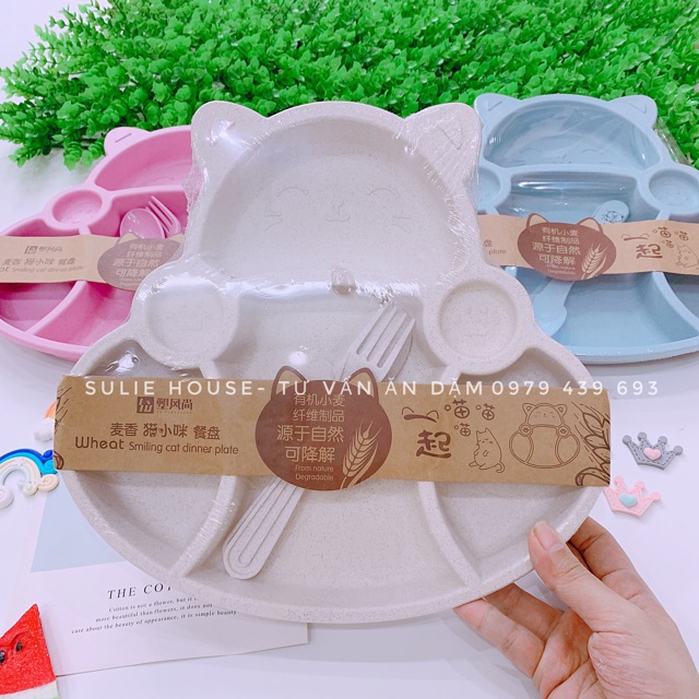 Khay ăn dặm nhựa lúa mạch hình mèo