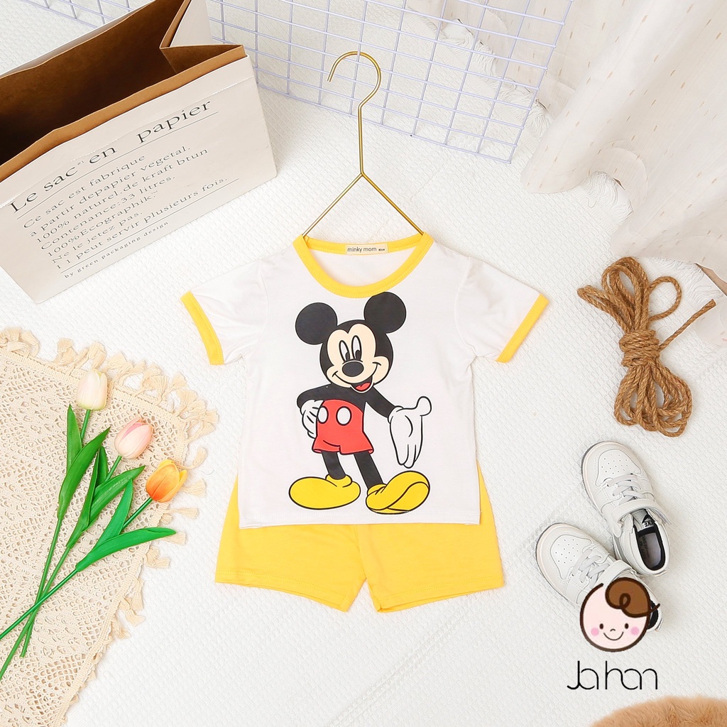 [SALE] Bộ Quần Áo Bé Gái, Bé Trai Minky Mom Vải Thun Lạnh  Hoạt Hình Mickey Cổ Viền, Bộ Cộc Tay Cho Bé Mặc Nhà MKM2217