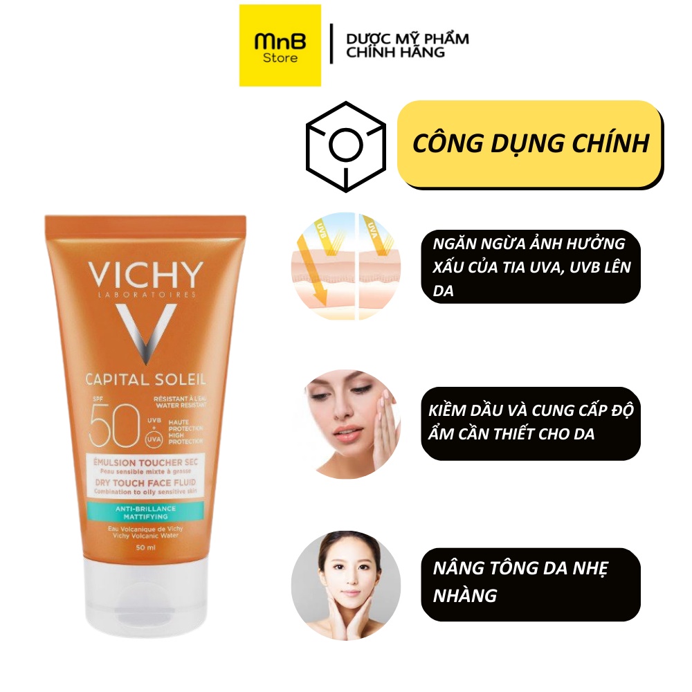 Kem Chống Nắng Vichy Emusion Ideal Soleil SPF50 Mattifying Face Fluid Dry Touch 50ml