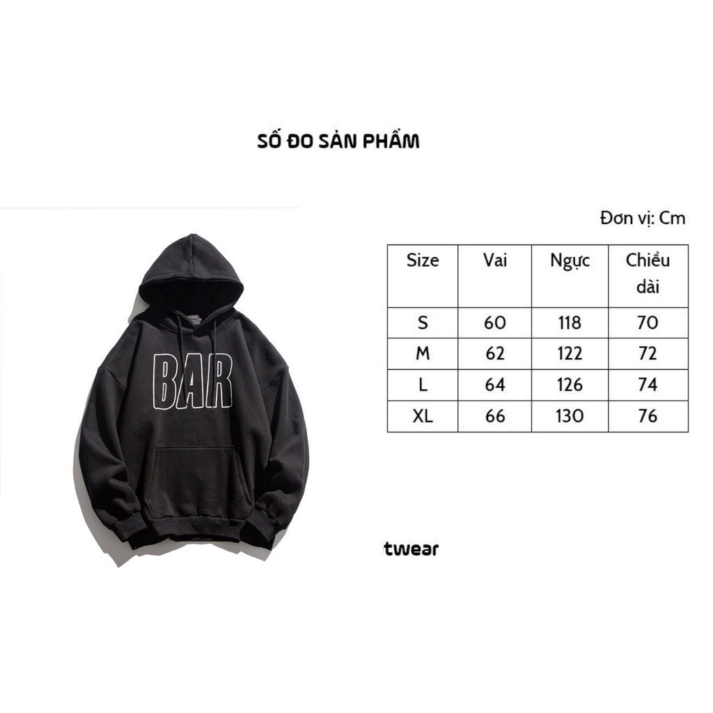 Áo hoodie hot trend họa tiết BAR nam nữ mặc đều đẹp | BigBuy360 - bigbuy360.vn