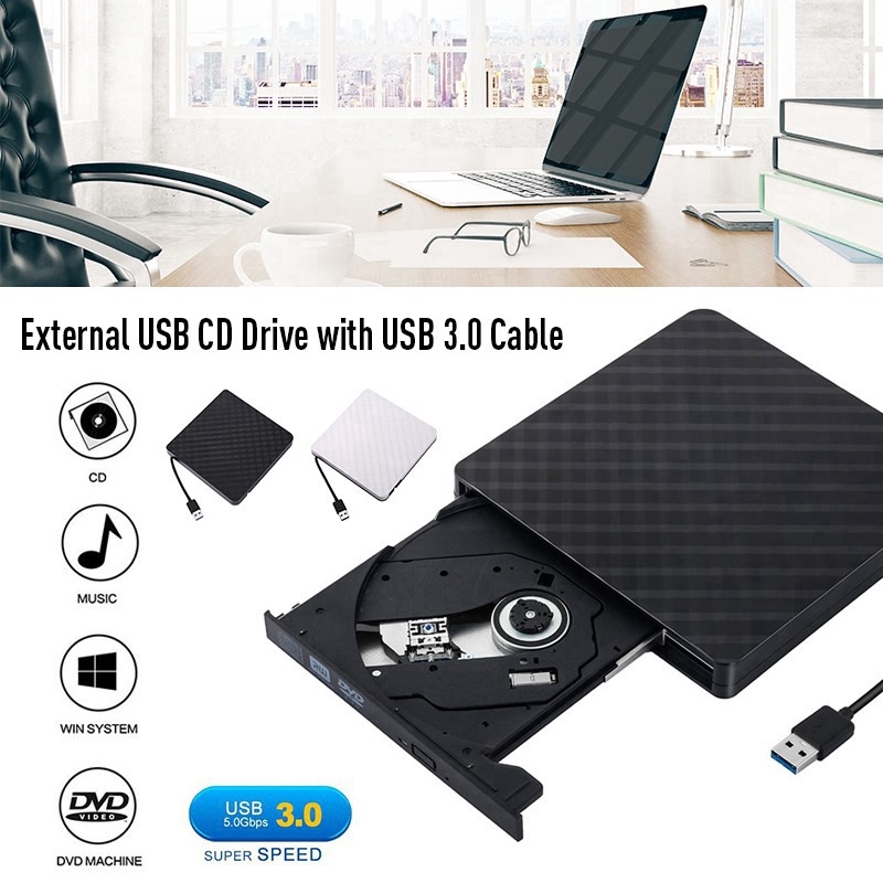 Đầu đọc và ghi đĩa CD DVD-RW kết nối USB 3.0 gắn ngoài dành cho máy tính xách tay Windows/OS | BigBuy360 - bigbuy360.vn