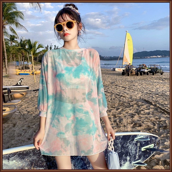 Bộ Đồ Bơi 3 Món Áo Chống Nắng Phối Quần Short Thời Trang Xinh Xắn Cho Nữ