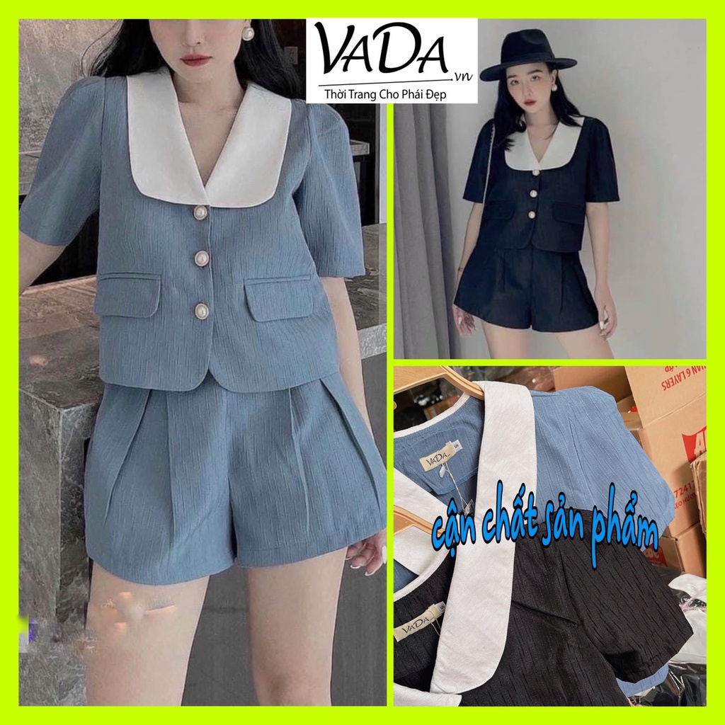 Sét bộ nữ chất GẤM Quảng Châu Áo cổ Sen  + quần sort so hot -Thời Trang VADA (S211)