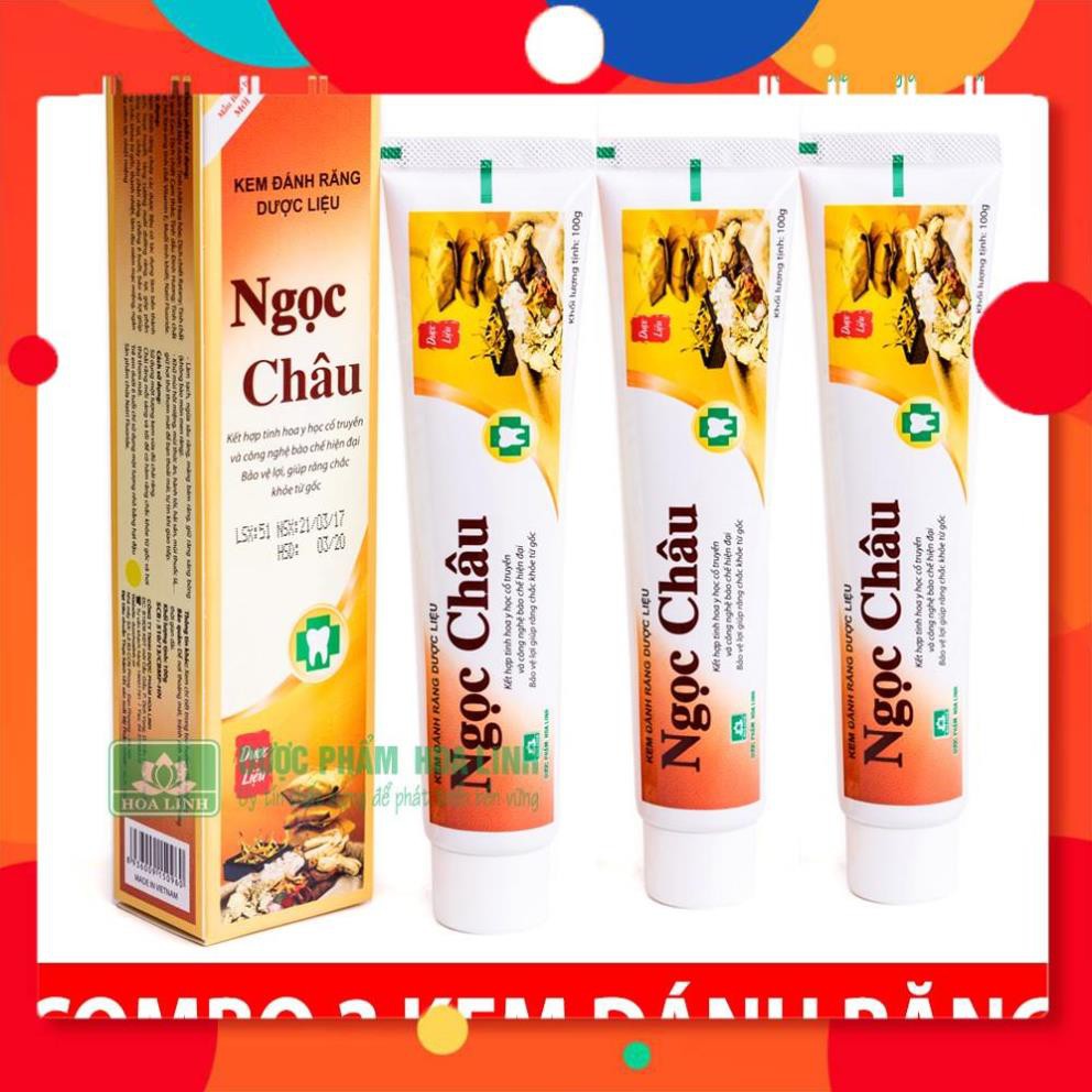 Combo 3 Tuýp Kem Đánh Răng Ngọc Châu, Dược Liệu Ngọc Châu - Dược Phẩm Hoa Linh 100Gram