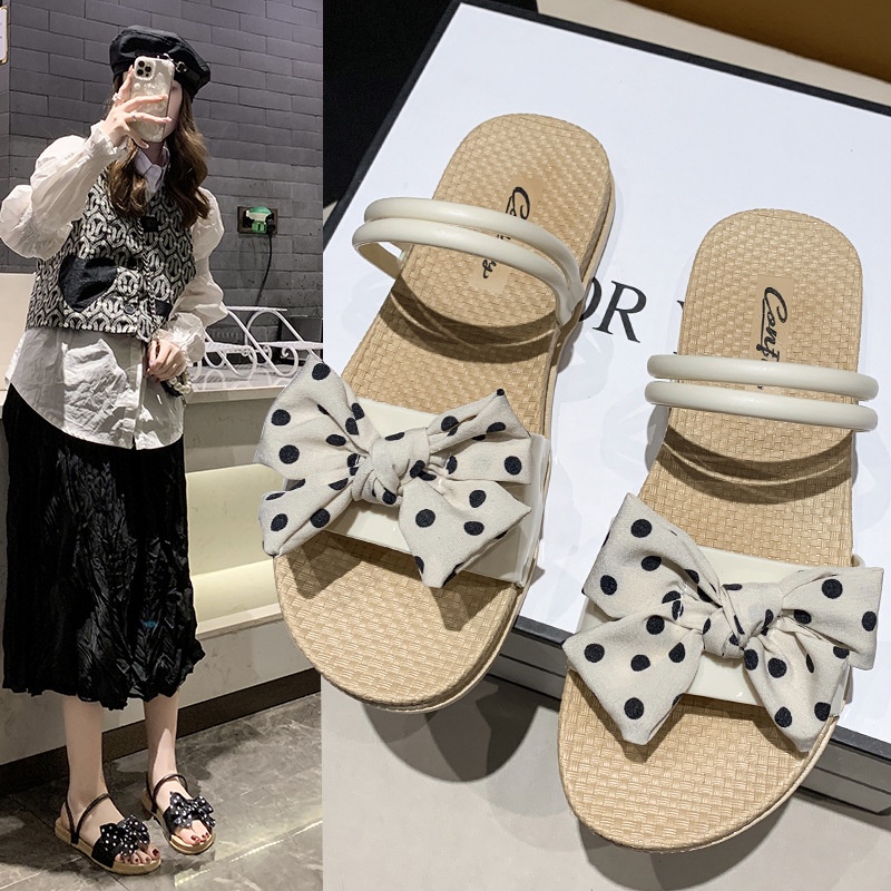 Dép sandal nữ gắn nơ xinh xắn thời trang