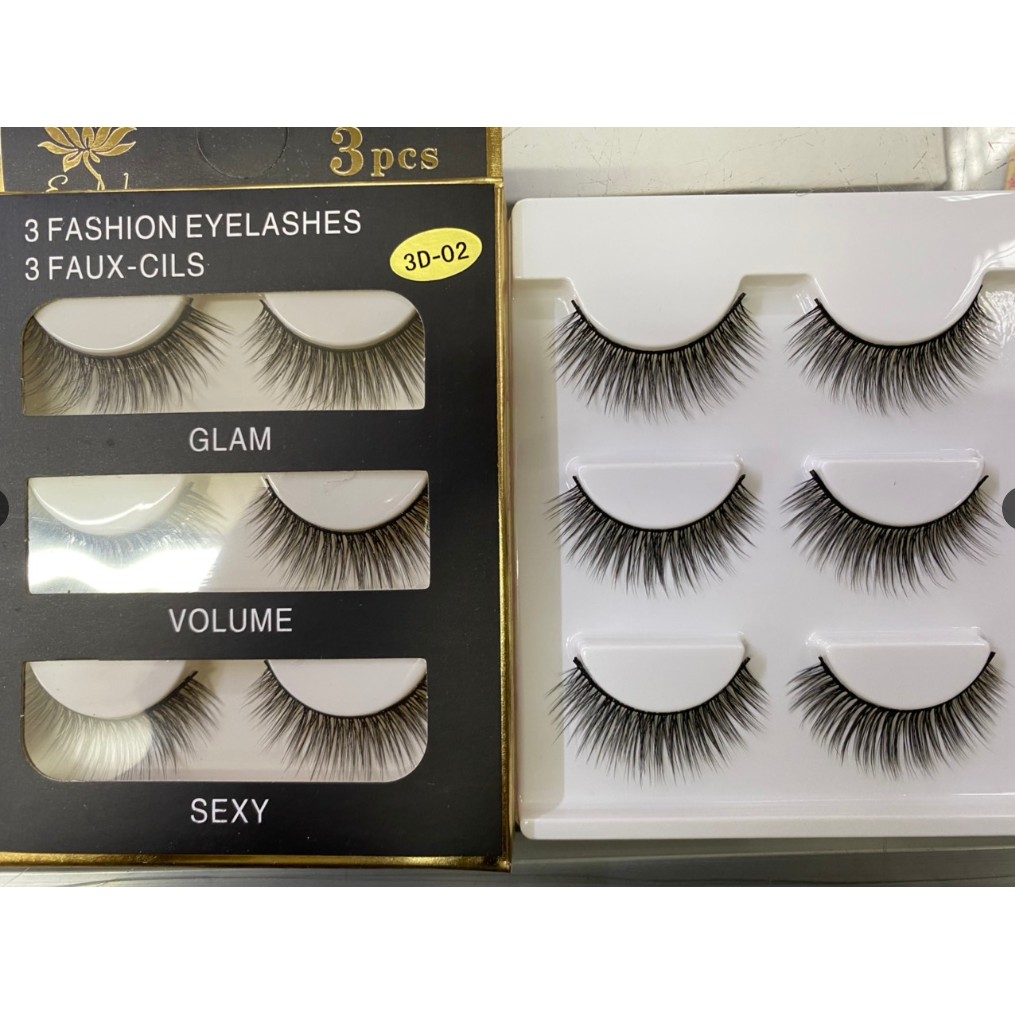 Combo 100 hộp Mi Chồn , Lông Mi Giả Chồn 3D 3PCS 3 Fashion Eyelashes 3 Faux-Cils - bộ 3 cặp