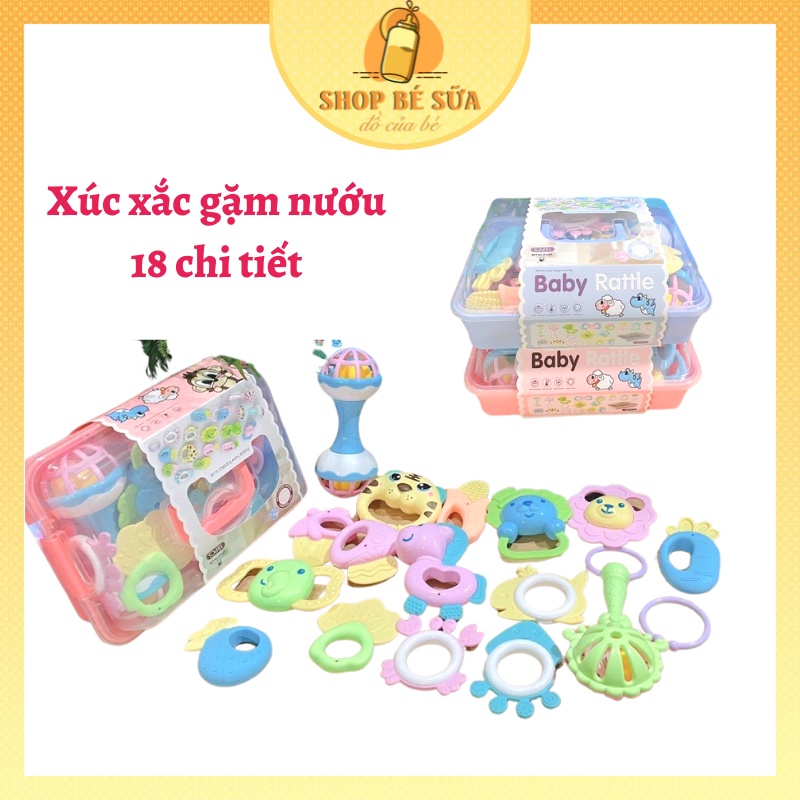 Bộ Xúc Xắc Gặm Nướu Baby Rattle 18 Chi Tiết Cho Bé Nhựa Cao Cấp Giúp Bé Phát Triển ( Tiệt Trùng Được )