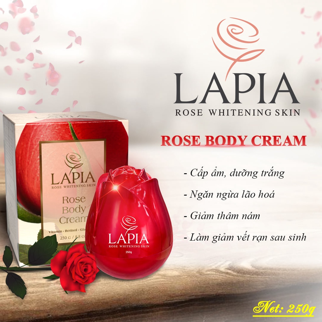 Kem dưỡng trắng da Body chiết xuất từ hoa hồng LAPIA - 250g