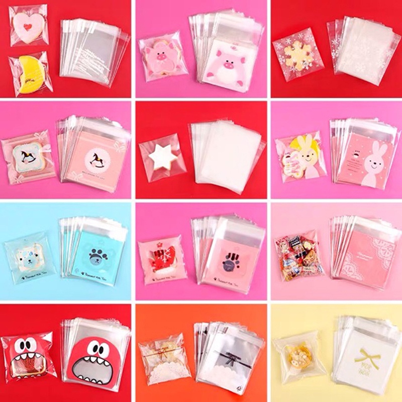 Set 100 Túi đựng bánh quy bằng giấy bóng kính xinh xắn
