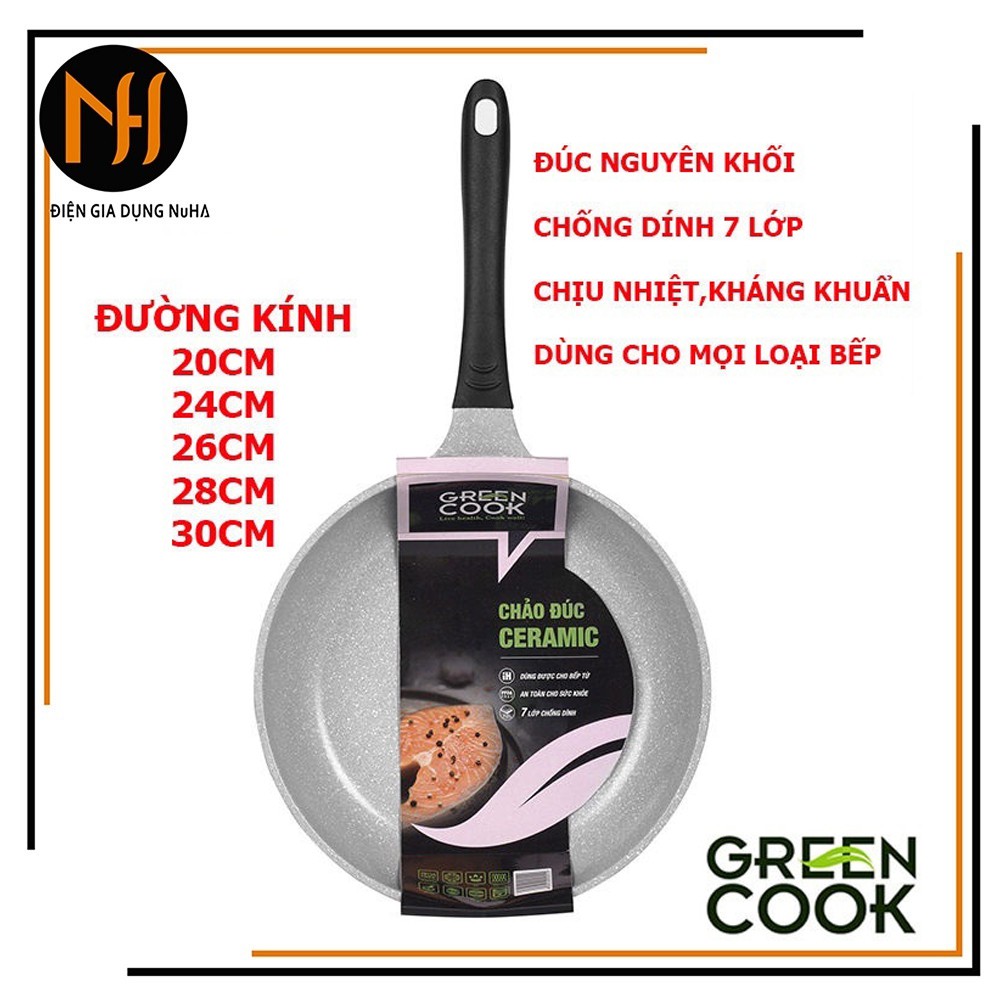 [Hàng chính hãng] Chảo đúc đáy từ chống dính men đá GreenCook GCP03 mẫu mới size 20/24/26/28/30cm công nghệ Hàn quốc