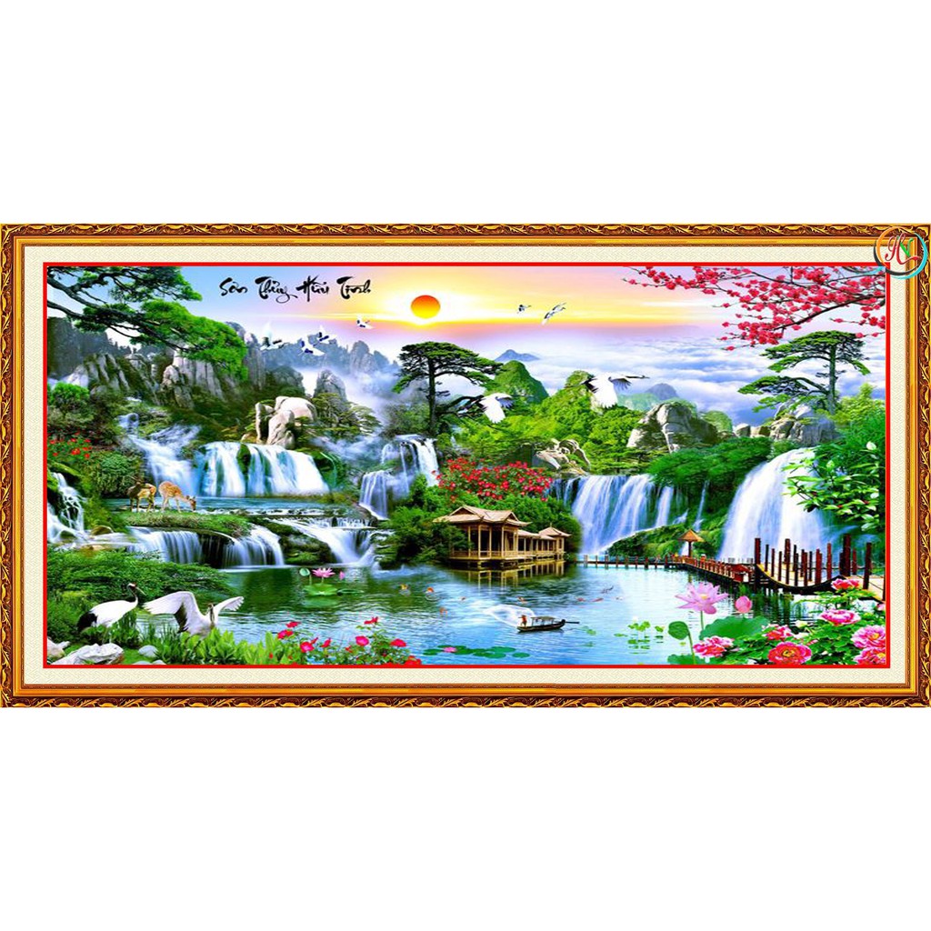 Tranh sơn thủy treo phòng khách đẹp-size60x120-có in theo yêu cầu