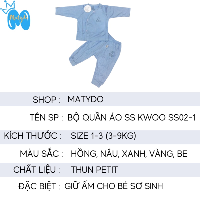 Quần áo sơ sinh bé trai bé gái mùa hè thu giá rẻ đồ sơ sinh cho bé Kwoo chéo pha cúc xà cừ SS02-1
