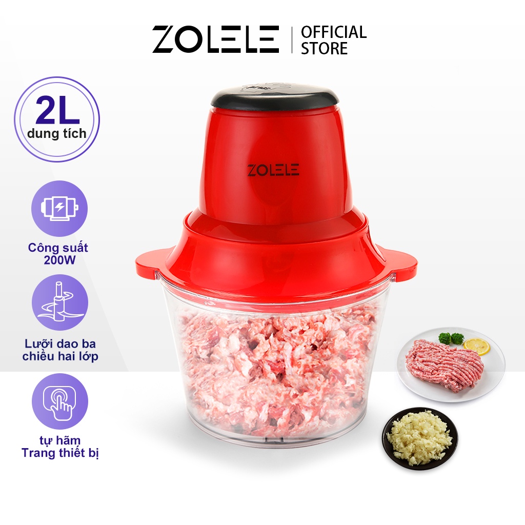 [Mã ELHADEV giảm 4% đơn 300K] Máy xay thịt ZOLELE ZD002 Bộ xử lý thực phẩm nhà bếp 2L