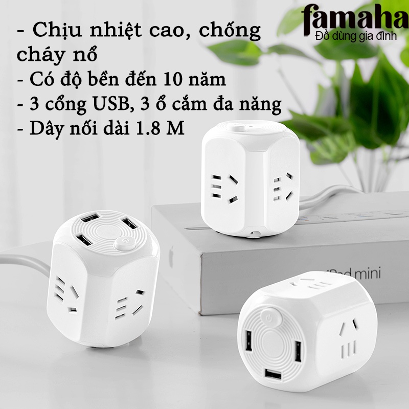 Ổ cắm điện đa năng công suất 2500W tích hợp Cổng USB tiện ích Ổ điện thông minh có độ bền cao FAMAHA