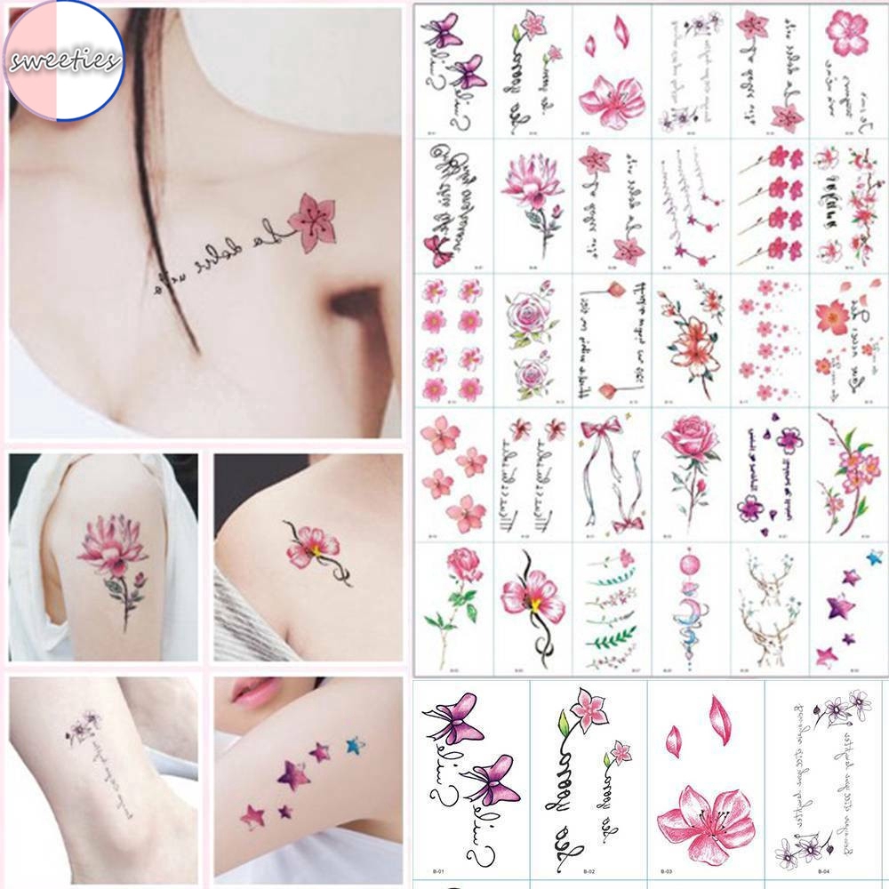 Set 30 tờ sticker hình xăm tạm thời kiểu hoa/chữ không thấm nước