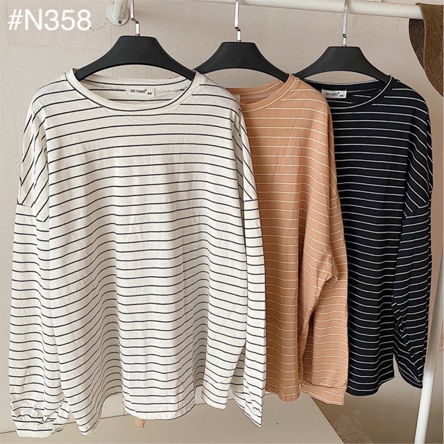 Áo phông POCA SHIRT tay dài from rộng chất vải cotton mát - áo thun kẻ from oversize