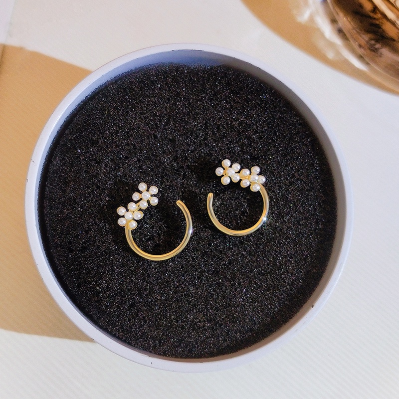 [Jiudolan] Bông Tai Mạ Vàng 18K Hình Hoa Đính Ngọc Trai Đơn Giản Thời Trang Dành Cho Nữ