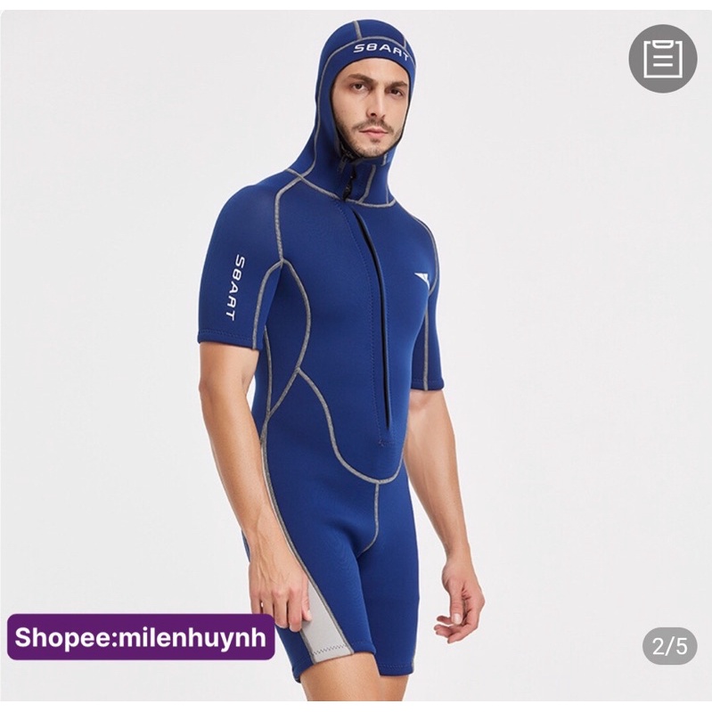 Bộ lặn chuyên nghiệp cho nam cao su neoprene ngắn tay 2mm hiệu Sbart 1379 giữ ấm cản gió