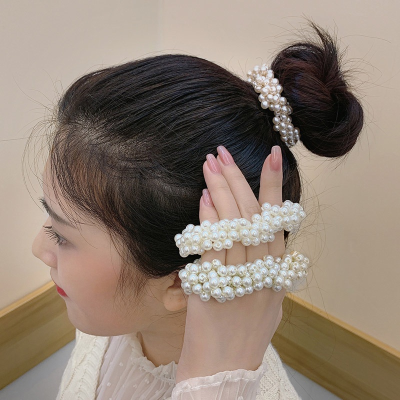 Dây Cột Tóc Cao Su Co Giãn Đính Ngọc Trai Phong Cách Hàn Quốc Đơn Giản Cho Nữ
